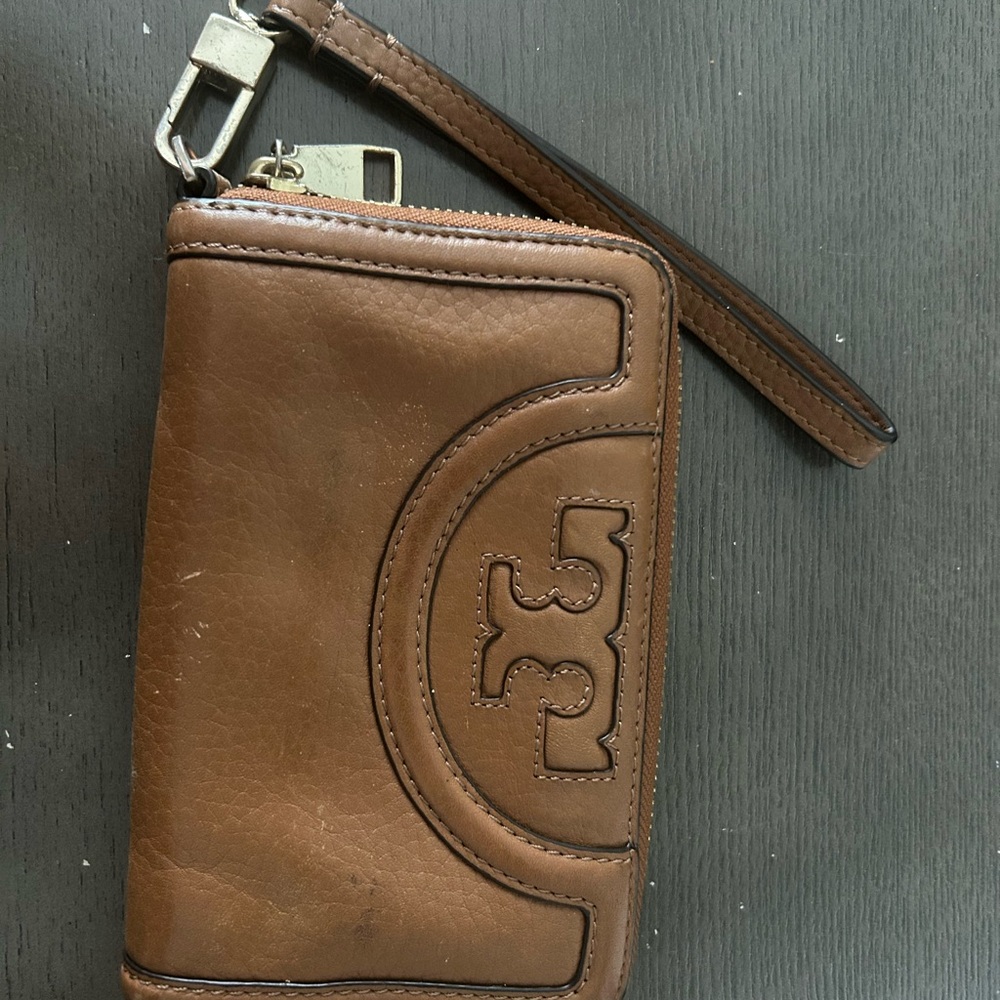 Tory Burch Brown Leather Wristlet Clutch